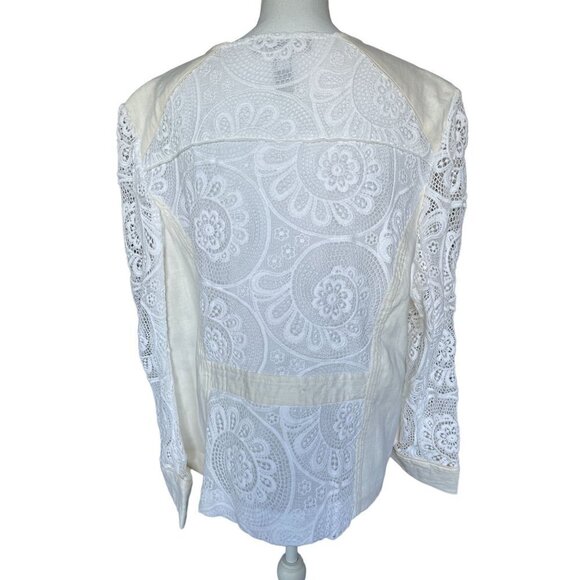INC International Concepts Women's Jacket Sz 3X Cotton Linen Lace Insets White - Picture 2 of 13